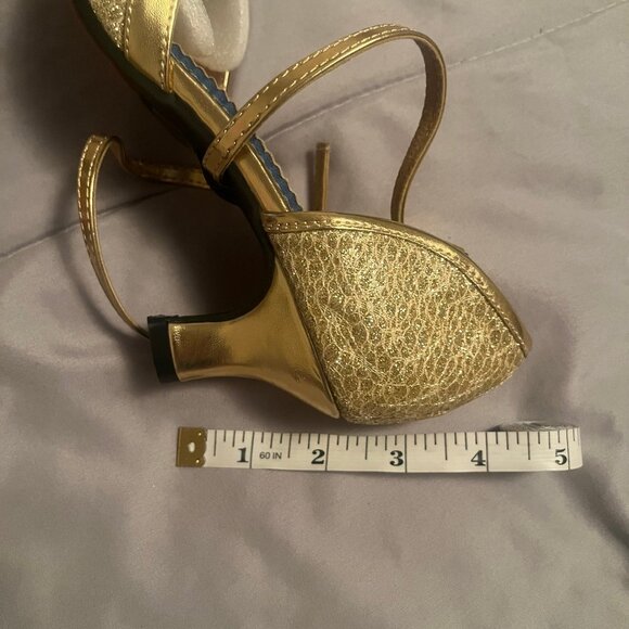 Women Size 8.5 Golden Sparkly Metallic Latin Dance Heel Shoes with Cross Strap - Picture 7 of 8